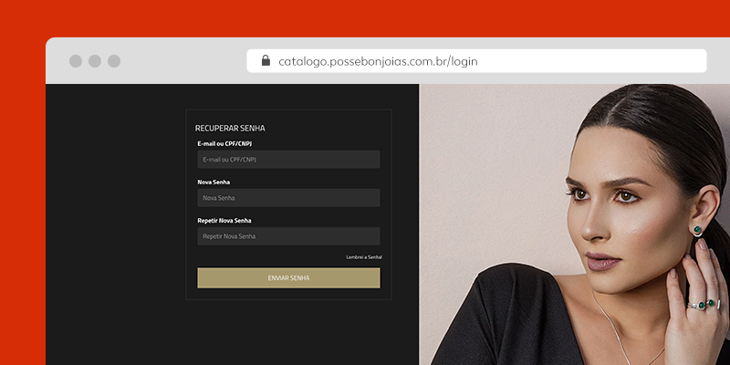 Área de login do catálogo da Possebon Joias