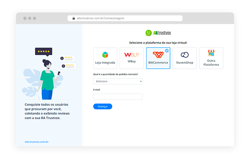 Tela de cadastro do aplicativo Trustvox