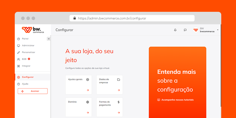 Visualização da área de tutoriais no painel da plataforma BW Commerce